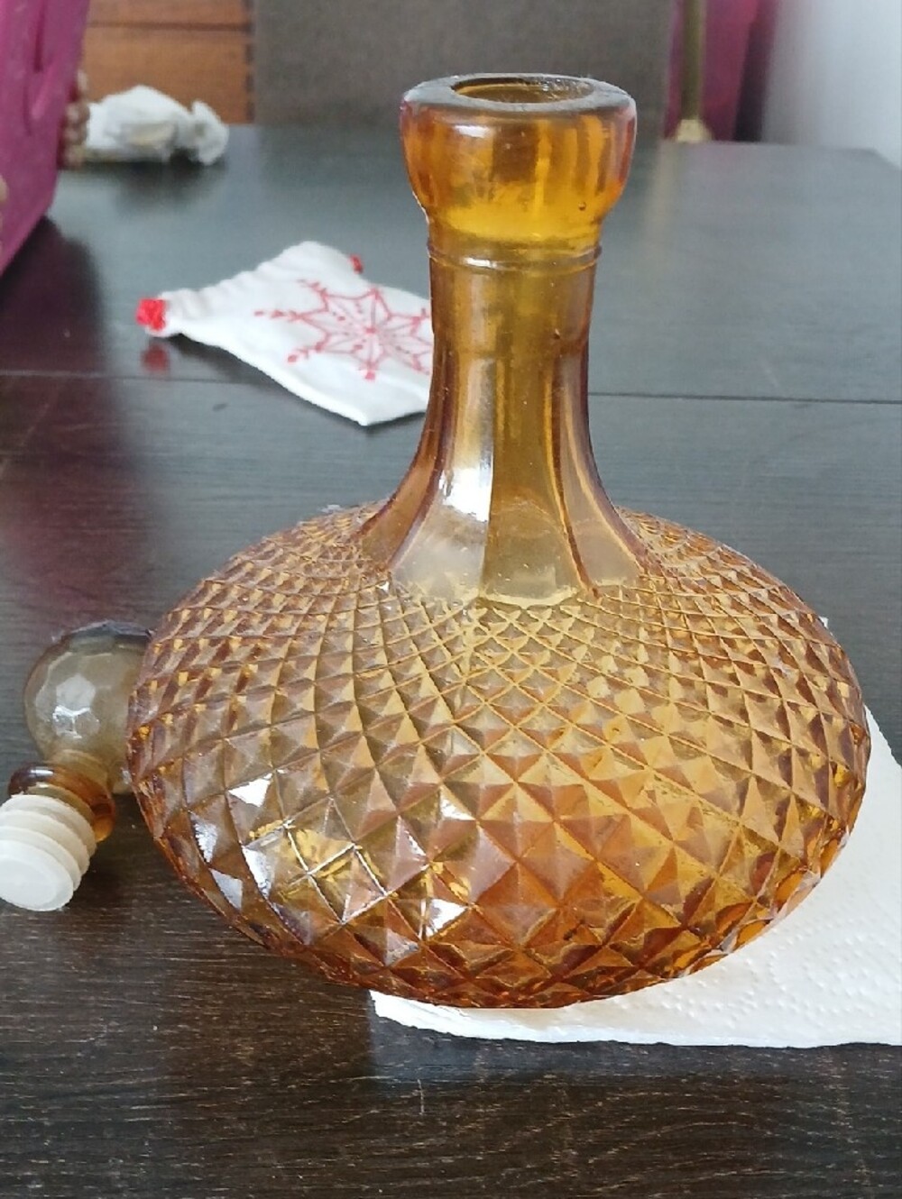 Amber Glass Decorative Decanter with Faceted Stopper - Picture 5 of 5